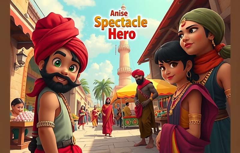 Anise Spectacle Hero Gameplay Screenshot Anise Spectacle Hero gameplay scene showing vibrant Indian marketplace with characters in traditional clothing