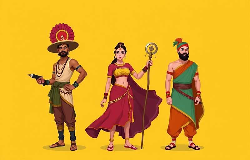 Anise Spectacle Hero Regional Variations Anise Spectacle Hero showing regional variations including North Indian, South Indian, and East Indian character costumes