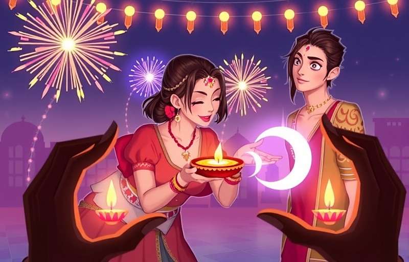 Anise Spectacle Hero Diwali Celebration Anise Spectacle Hero in-game celebration of Diwali with lights, fireworks, and traditional sweets
